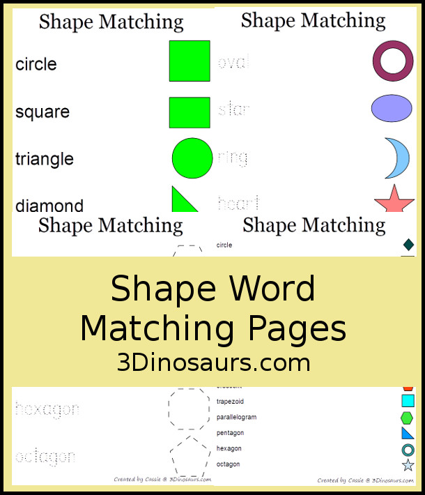 Shape Word Matching Pages - 3Dinosaurs.com