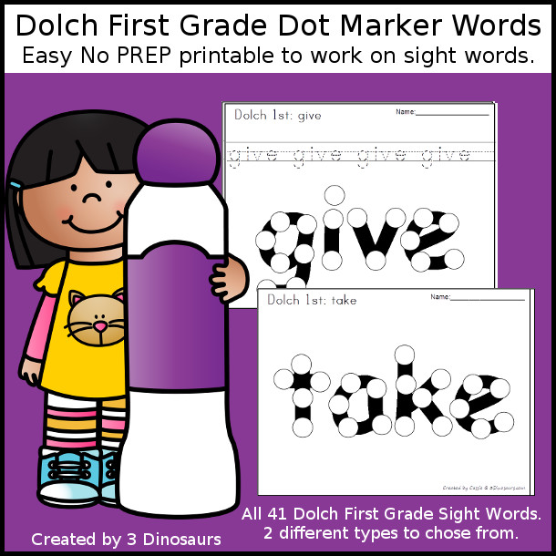 First Sight Word Dot Marker - all 41 first grade sight words - with two options for each word. $ - 3Dinosaurs.com