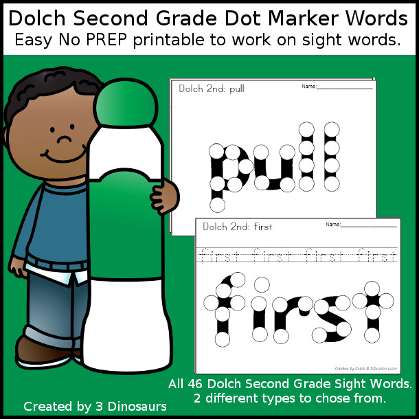 Second Grade Sight Word Dot Marker - all 46 preprimer sight words - with two options for each word. $ - 3Dinosaurs.com