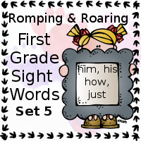 Free Romping & Roaring First Grade Sight Words Packs Set 5: Him, His, How, Just - 3Dinosaurs.com