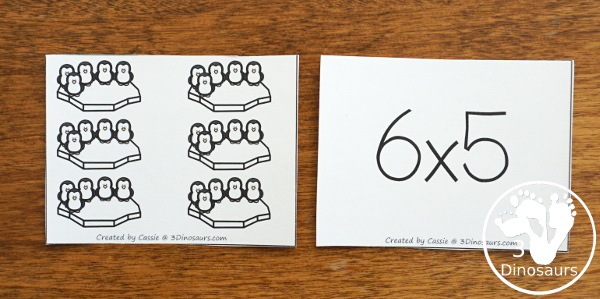 Free Penguin Multiplication by 5s Matching Cards - 1 to 12 multiplication by 5 matching three ways with matching worksheet - 3Dinosaurs.com