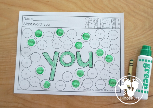Sight Word Color The Word & Find the Word - with all 220 sight words for kids to work on learning. They color the word and then find the sight word - 3Dinosaurs.com