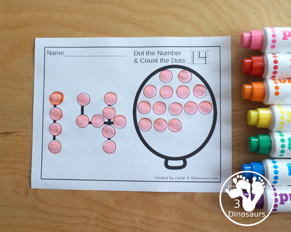 Balloon Dot the Number & Counting: Numbers 0 to 20 | 3 Dinosaurs