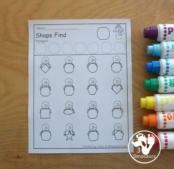 Snowman Shape Find Printable with Geometric Shapes & Shape Words | 3 ...