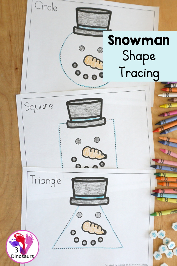 Free Snowman Shape Tracing Printable 3 Dinosaurs