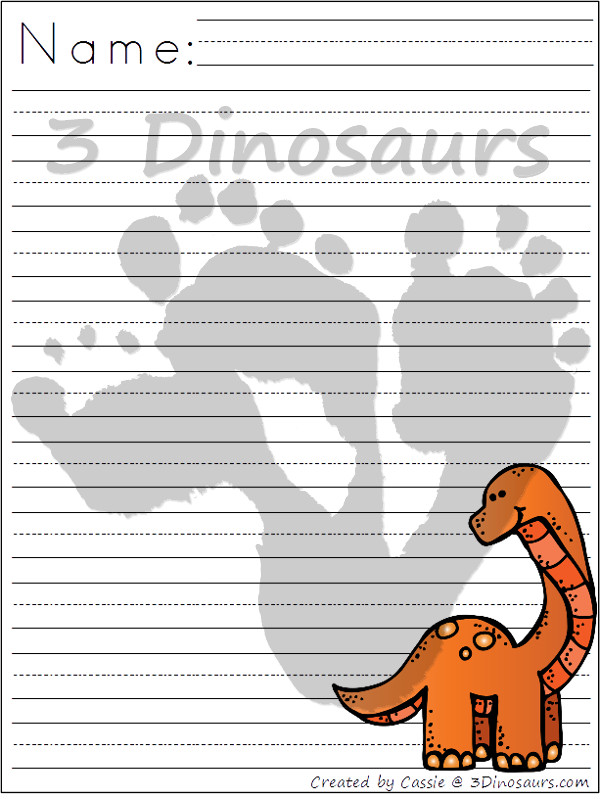 Roaring Dinosaur Themed Writing Paper For Kids 3 Dinosaurs