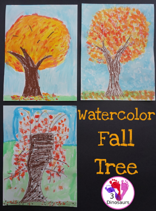 Watercolor Fall Tree | 3 Dinosaurs