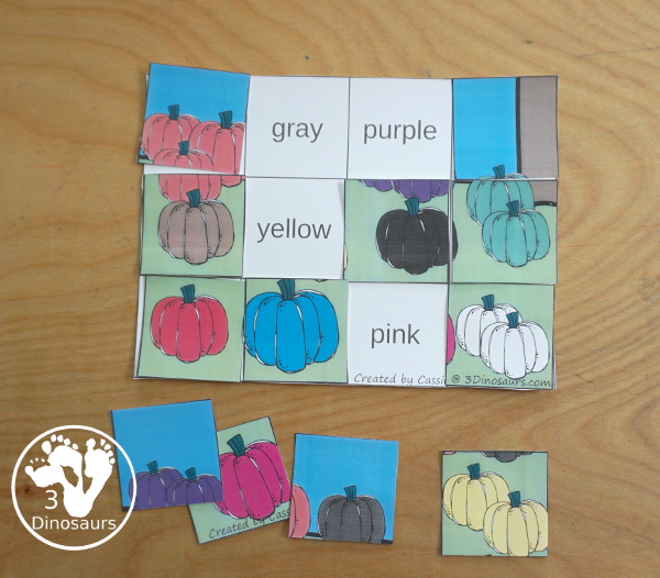 Pumpkin Color Pack - with pumpkin color puzzles, pumpkin tracing color words, pumpkin color word finds, pumpkin clip cards, pumpkin easy reader books and more - 3Dinosaurs.com