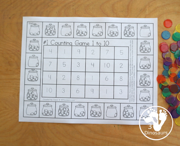 Free Candy Counting Game Numbers 1 to 10 Printables | 3 Dinosaurs