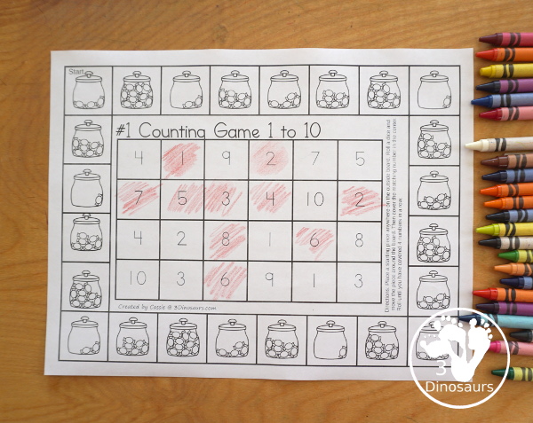 Free Candy Counting Game Numbers 1 to 10 Printables | 3 Dinosaurs