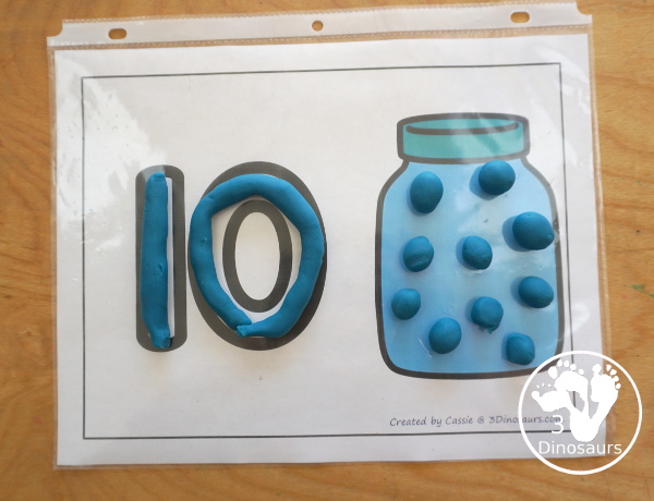 Free Number Playdough Mats with Counting Printable: Numbers 1 to 20. You have a playdough number and a jar for counting up to that number - 3Dinosaurs.com