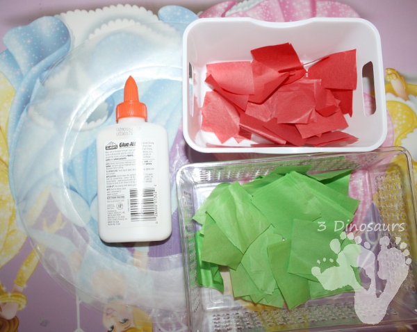 Tissue Paper Christmas Wreath Craft | 3 Dinosaurs