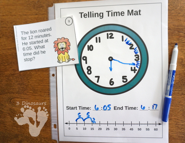 Easy To Use Math Help: Telling Time Mats | 3 Dinosaurs