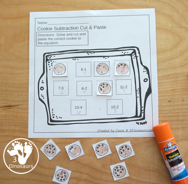 Free Cookie Subtraction Cut And Paste Worksheet 3 Dinosaurs