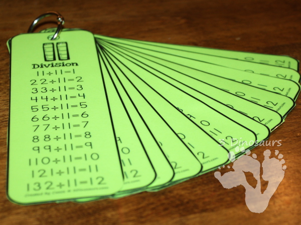 Free Division Bookmarks - Numbers 1 through 12 - 3Dinosaurs.com