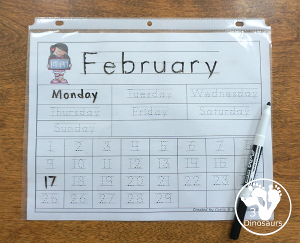 calendar learning printable 3 dinosaurs