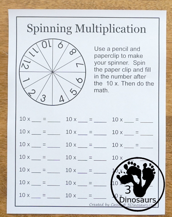 Free Spinning Multiplication Printable For Multiplication Math Facts 3 Dinosaurs