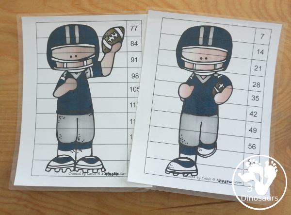 Free Football Skip Counting by 7 Puzzles - with 4 puzzles working on skip counting from 7 to 70 and 77 to 140 - 3Dinosaurs.com