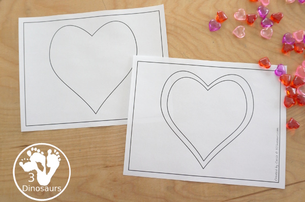 Free Heart Fine Motor Printables for Valentine | 3 Dinosaurs