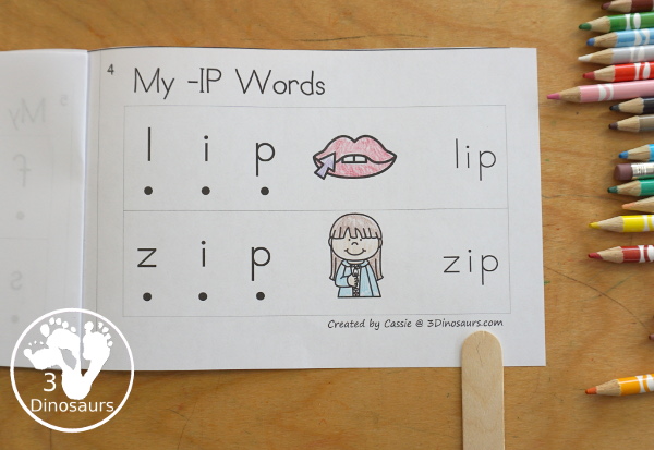 Free CVC Short I Word Book: Blending Words - a simple easy reader book with blends words for CVC short I words with sounding out letters and then blends the letters to make a word. - 3Dinosaurs.com