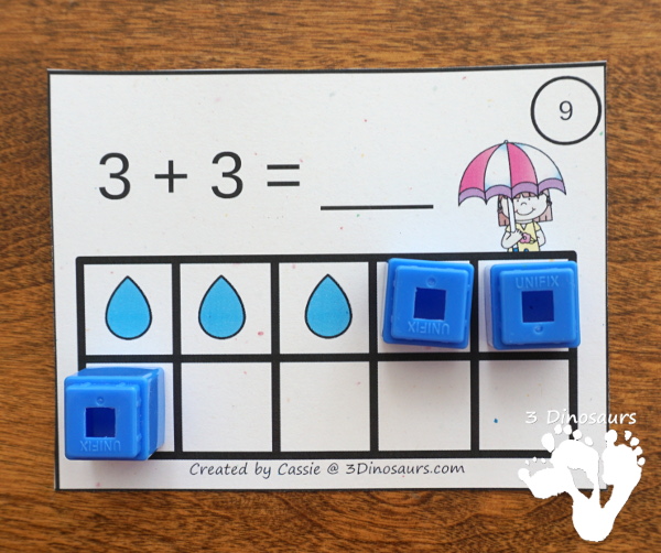 Free Easy To Use Raindrop Ten Frame Addition - work on addition 1 to 10 with 2 types of ten frame cards and matching worksheet - 3Dinosaurs.com