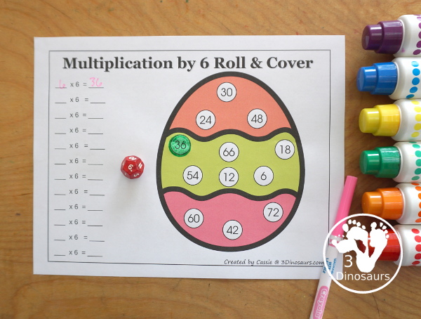 Easter Egg Multiplication Roll & Cover has multiplication 1 to 12 and 1 to 15 with two options of equations for each set.- 3Dinosaurs.com
