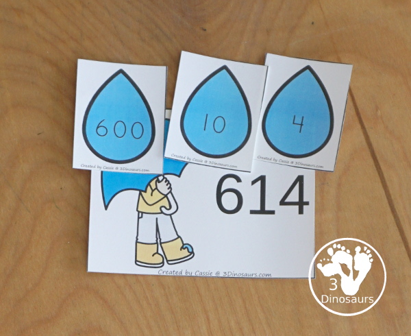 Free Raindrop Place Value Printable with 10s & 1s and 100s, 10s & 1s - with place value expanded form cards, place number cards and recording sheets. - 3Dinosaurs.com