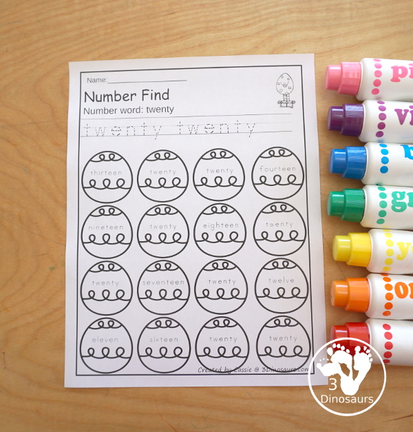 Easter Number Find with Numbers from 0 to 20 | 3 Dinosaurs