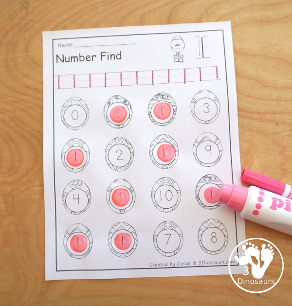 Free Easter Egg Number Sense Match Printable | 3 Dinosaurs