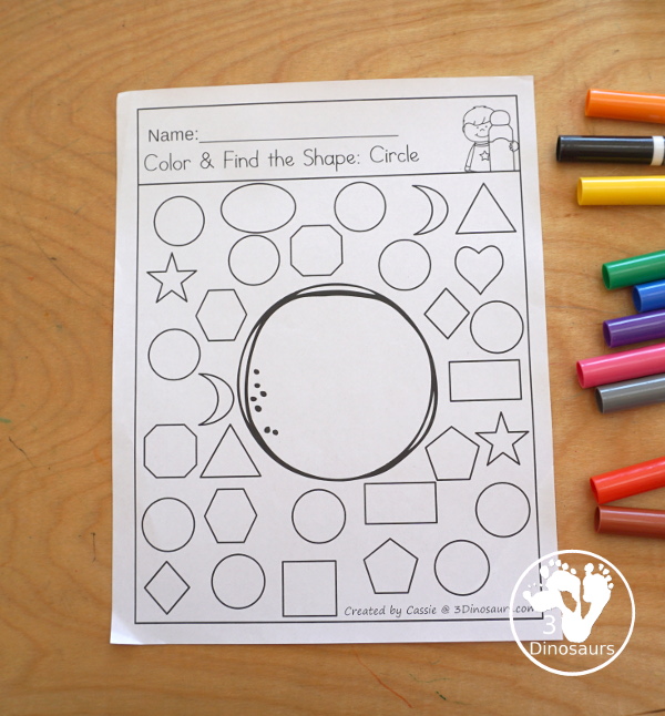 Shape: Color the Shape and Find the Shape Printable | 3 Dinosaurs