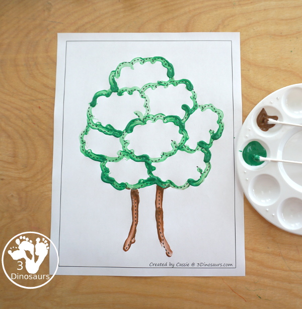 Free Tree Fine Motor Mat Printables with 2 tracing tree, 2 tree templates, 2 tree dot markers and 1 tree playdough mat - 3Dinosaurs.com
