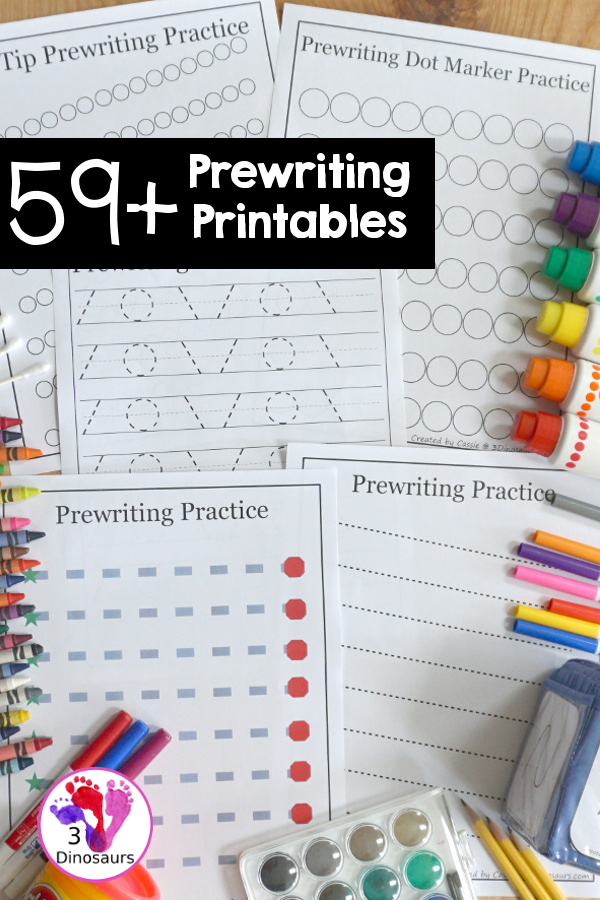 59+ Prewriting Printables For Kids - loads of prewriting pages for kids to learn with a mix of thick lines, thin lines, q-tips, and dot markers. Loads of pages to make prewriting fun - 3Dinosaurs.com