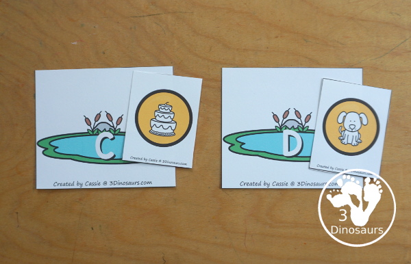 Free Frog Prince ABC Matching Printable - you have an uppercase letter with matching lowercase letter and picture with a beginning sound. A fun letter activity for the Frog Prince Story. 3Dinosaurs.com