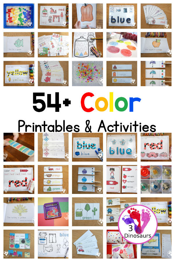 54 + Color Printables & Activities - a fun mix of color crafts, color sensory bins, color no-prep printables, color hands-on printables, color easy reader books and more for working on finding colors and color words - 3Dinosaurs.com