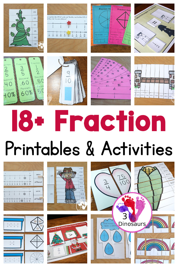 18+ Fraction Printables & Activities - with fraction puzzles, fraction bookmarks, fraction help charts and more - 3Dinosaurs.com