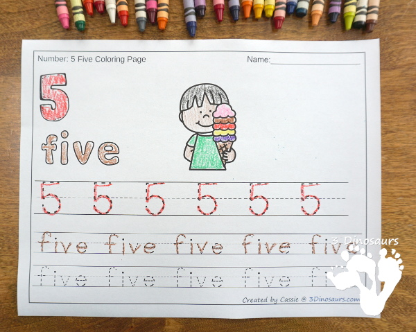 No-Prep Summer Themed Number Color and Trace - easy no-prep printables with 5 sumemr themes: general summer, watermelon, ice cream, bubbles, and camping 44 pages for each set with two options for the numbers tracing or writing $ - 3Dinosaurs.com #noprepprintable #summer #numbersforkids
