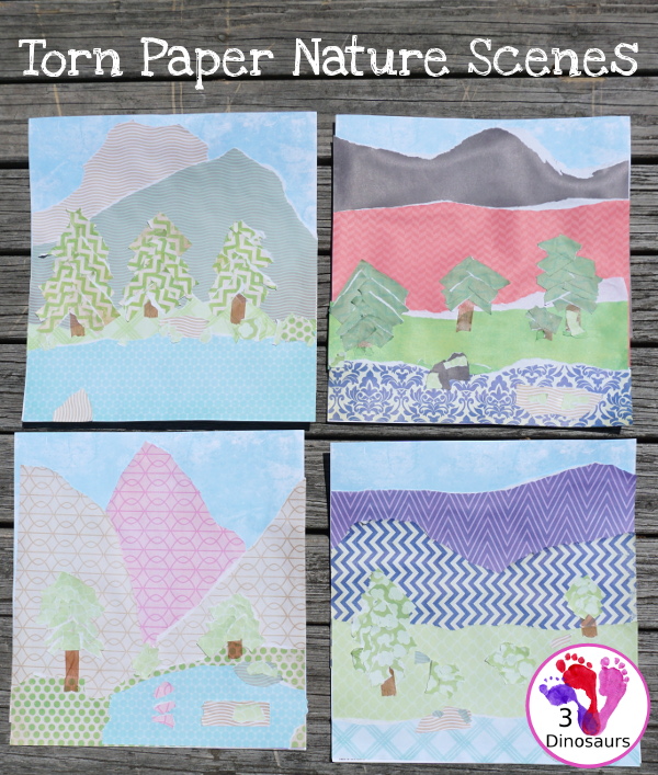 Great Fine Motor Craft: Torn Paper Nature Scene | 3 Dinosaurs