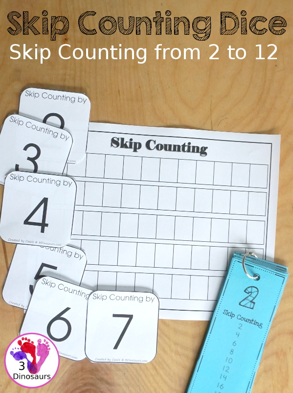 Fun to Use Skip Counting Dice Printable | 3 Dinosaurs