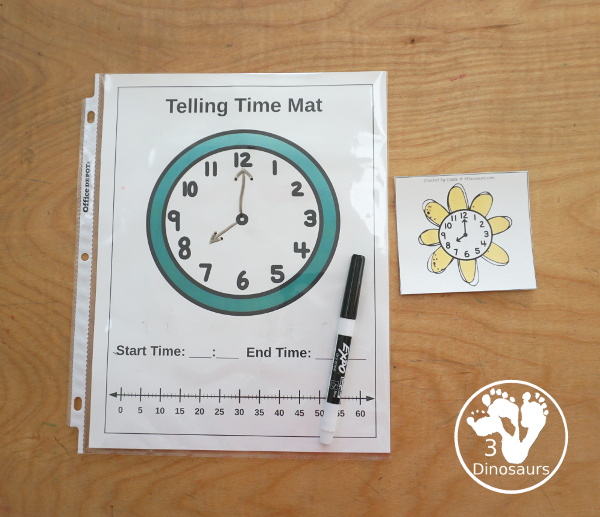 Free Flower Telling Time Matching Card Printables | 3 Dinosaurs