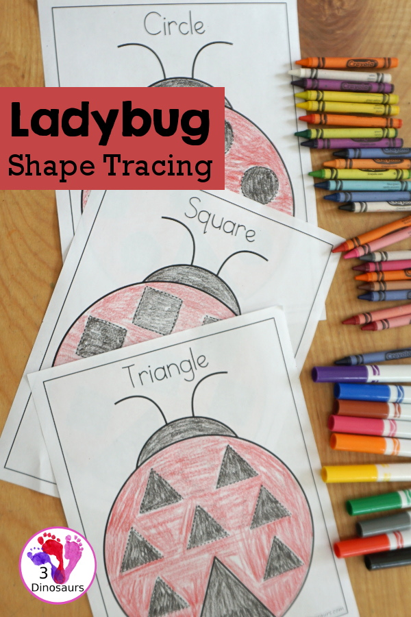 Free Ladybug Shape Tracing Printable | 3 Dinosaurs