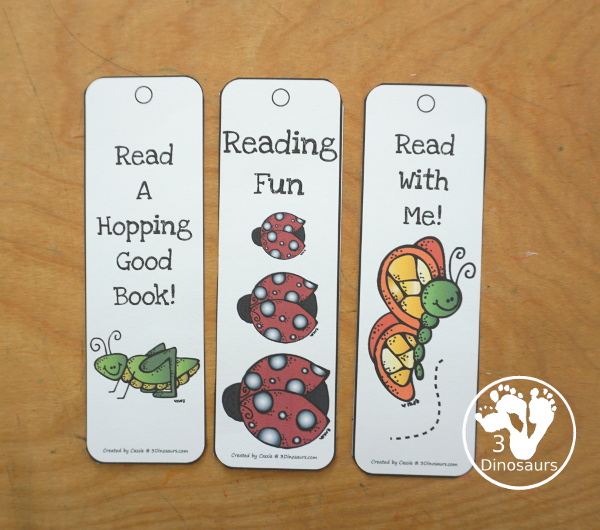 Free Bug Bookmarks - 8 bookmarks in all with fun saying for kids. Easy to use for kids in kindergarten and first grade - 3Dinosaurs.com