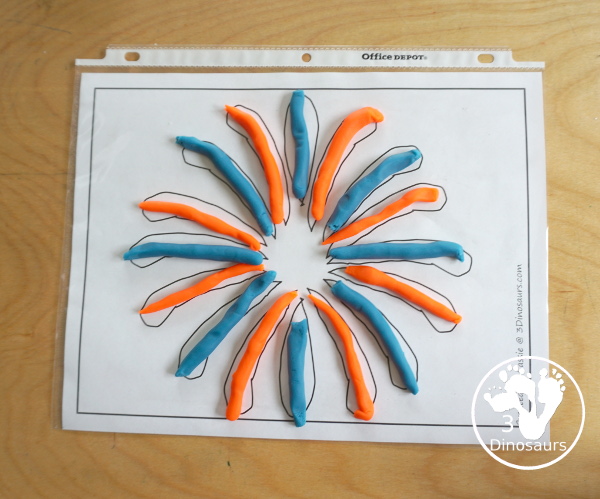 Free Firework Fine Motor Printables - with blank firework template for playdough, coloring and crafts. - 3Dinosaurs.com