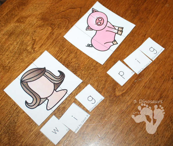 Free CVC Word Family Puzzles Short I | 3 Dinosaurs