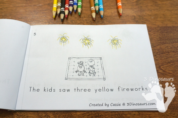 Free Fireworks Themed Counting & Color Word Easy Reader Book - numbers 0 to 10 with 10 colors words for kids to work on - 3Dinosaurs.com