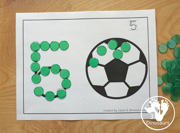 Sports Dot the Number & Counting: Basketball, Soccer, Tennis, Baseball, & Football - Numbers 1 to 20 with dot marker numbers and counting dots on the sports balls - 3Dinosaurs.com