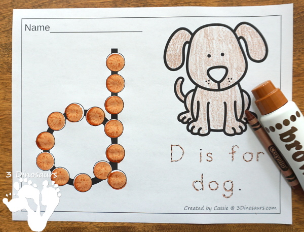 ABC Dot the Letter & Trace the Sentence - all 26 letters of the alphabet with uppercase and lowercase options 52 pages of printables - 3Dinosaurs.com