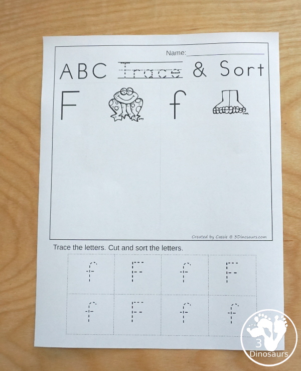 Abc Trace Sort A Fun Letter Trace Cut Paste Printable 3 Dinosaurs