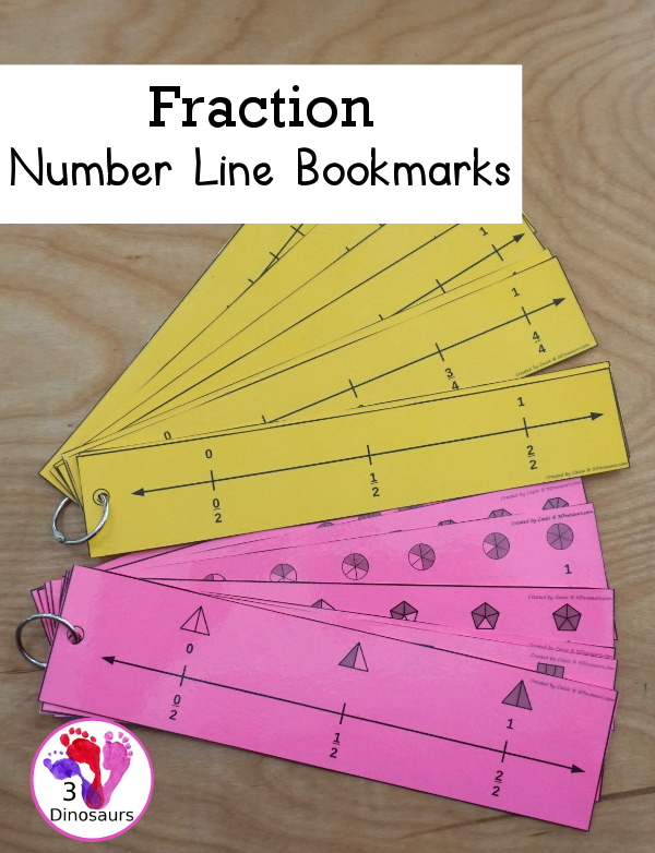 Fraction Number Line Bookmarks | 3 Dinosaurs