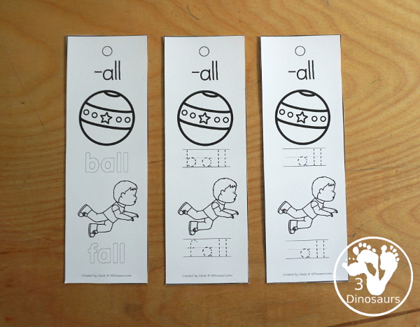 CVCC Word Family Coloring Bookmarks - fun picture bookmarks for kids to work on CVCC words with the CVCC ending two pictures with coloring, tracing and writing for the words - 3Dinosaurs.com
