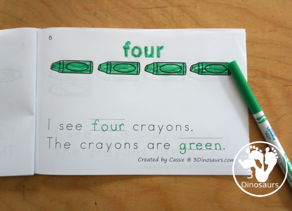 Free Crayon Count & Color - with numbers 0 to 10 with 10 color words in the easy reader book. You can count and then color the crayons with the color for the page. - 3Dinosaurs.com